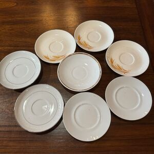 8 Vintage Tea Cup Saucers Lot Random Brands Crown Victoria Golden Wheat